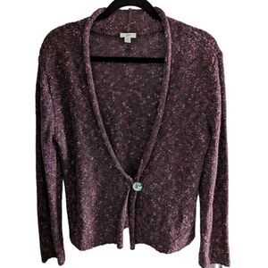 J.Jill- Women’s One Front Button Chunky Knit Cardigan Sweater Purple, Size XL